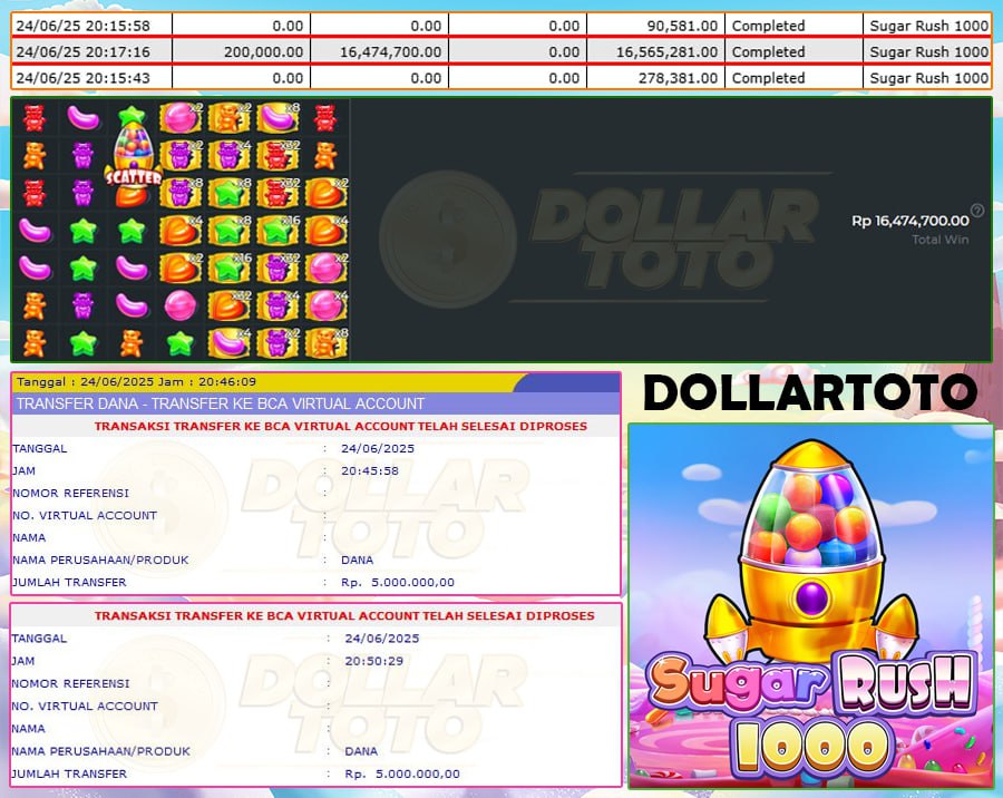 DOLLARTOTO GACORR!! MENANG LAGI SEBESAR 5JT DI SUGAR RUSH 1000 !!