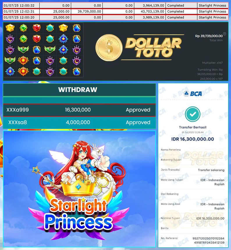 DOLLARTOTO MANIS TERUSS! WIN LAGI 16 DI STARLIGHT PRINCESS!