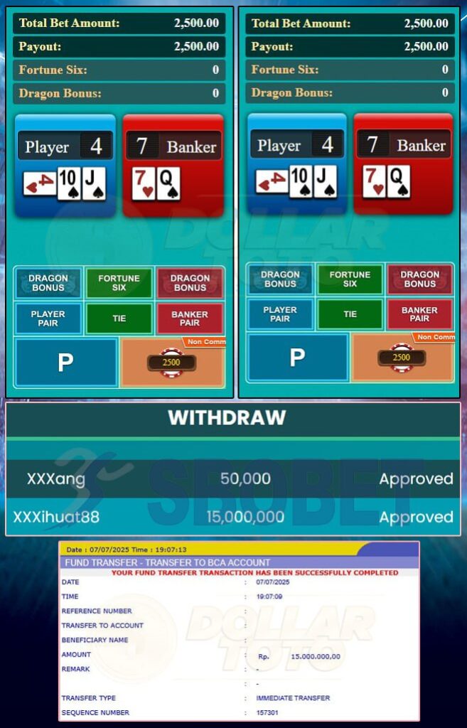 KEMENANGAN FANTASTIS DI DOLLARTOTO!! WIN SEBESAR 15 JT DI SBOBET CASINO!