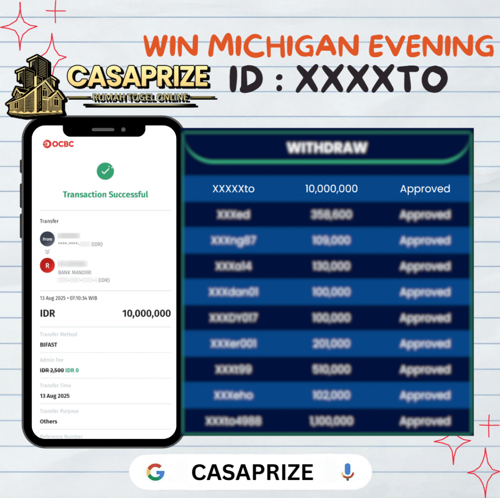 MEMBER CASAPRIZE JACKPOT DI PASARAN MICHIGAN EVENING