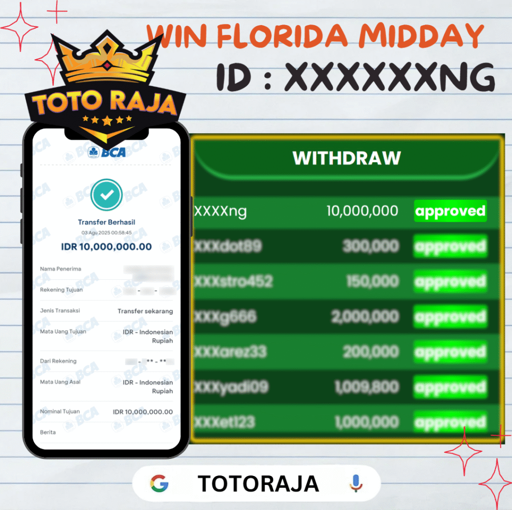 MEMBER TOTORAJA JACKPOT DI PASARAN FLORIDA MIDDAY