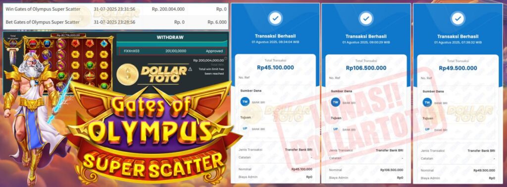 MODAL TIPIS HASIL MAKSIMAL ! CUAN LAGI DI DOLLARTOTO SEBESAR 200 JT DI GATES OF OLYMPUS SUPER SCATTER !!