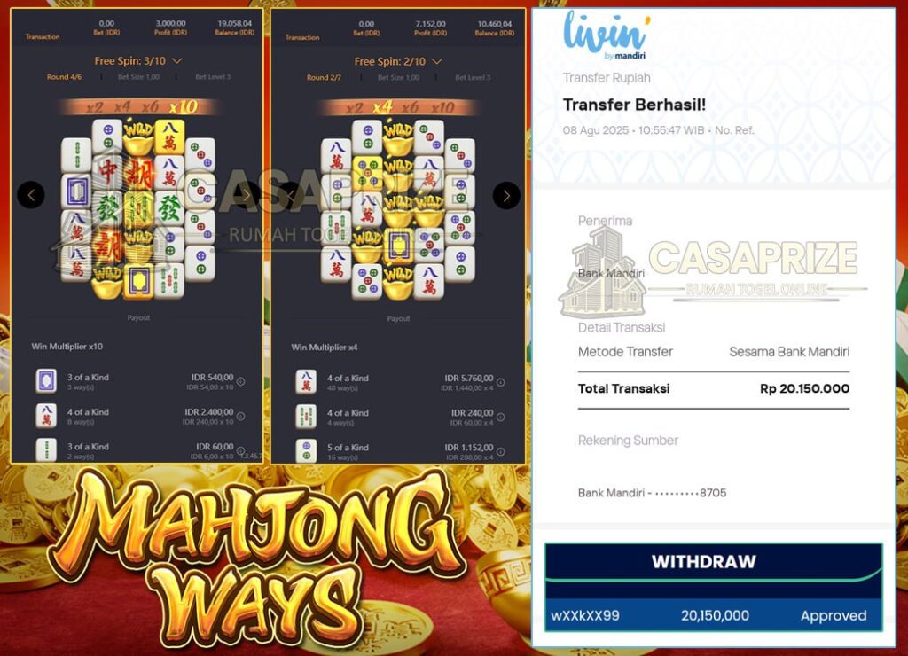 CUAN GEDE CUMA DI CASAPRIZE ! WIN DI MAHJONG WAYS SEBESAR 20 JT NICH BOSKU!