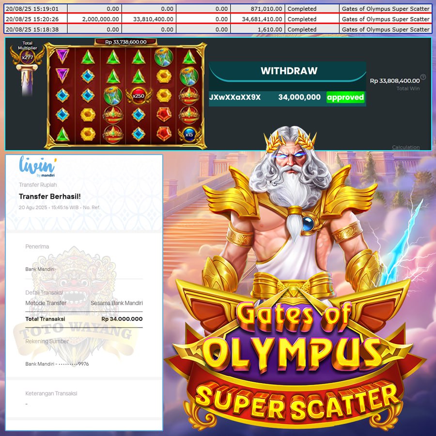 SAMBARAN PETIR GACOR DARI GATES OF OLYMPUS SUPER SCATTER - WIN SEBESAR 34 JT DI TOTOWAYANG