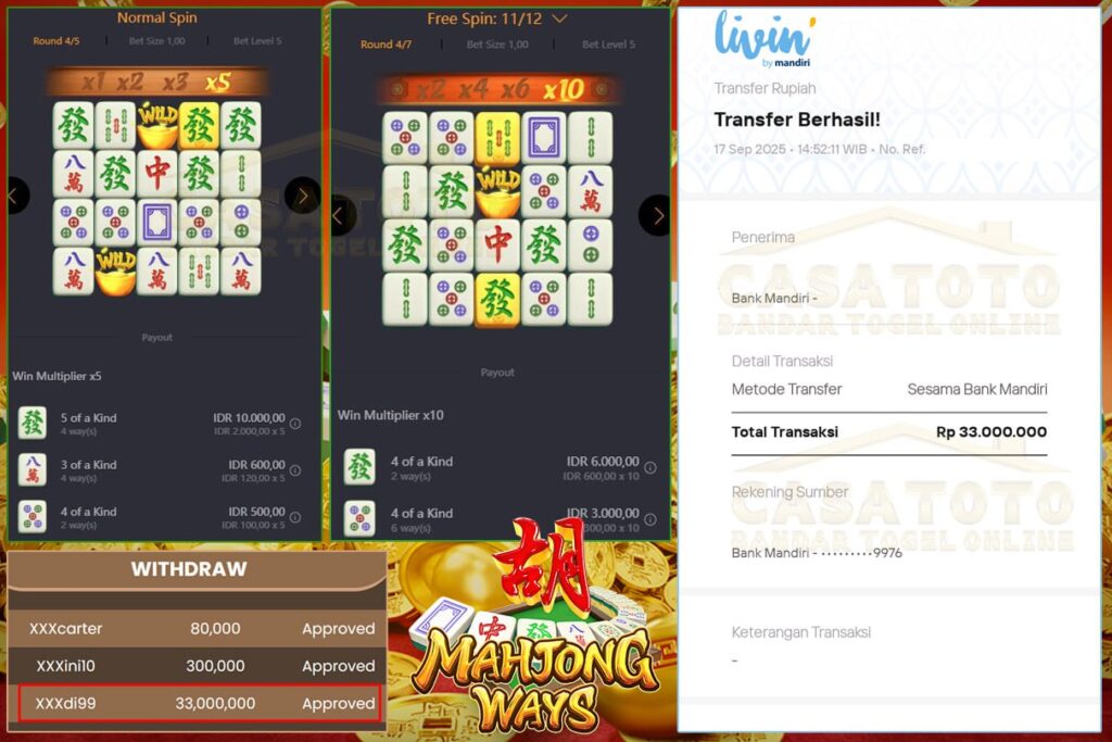 GELEGAR CUAN MAHJONG WINS!! 33JT MENDARAT MULUS!! CASATOTO EMANG GACORNYA NGERI!!