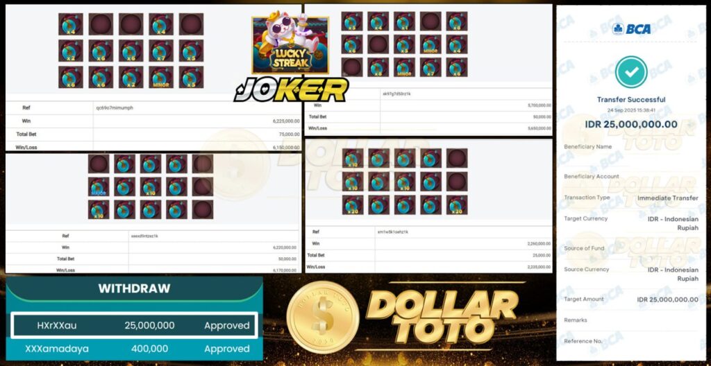DOLLARTOTO KASIH KEMENANGAN FANTASTIS LAGI DARI JOKER!! CUAN 25JT LANGSUNG MASUK TANPA RIBET!!