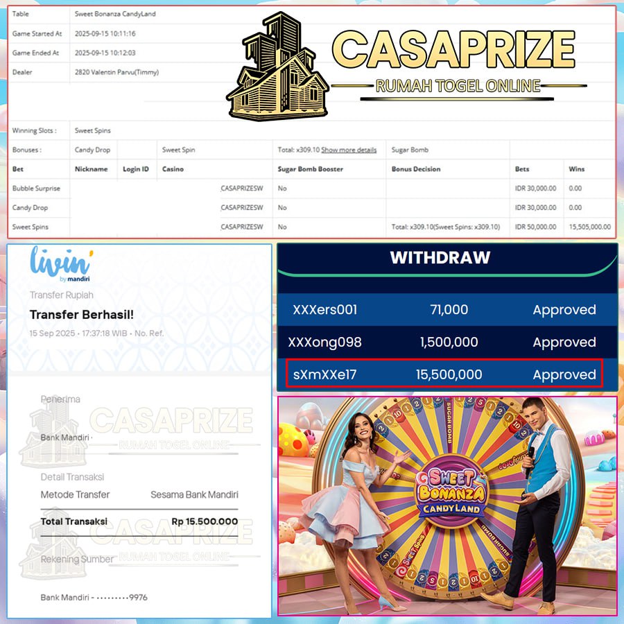 PUTARAN MANIS BERSAMA SWEET BONANZA CANDYLAND!! CASAPRIZE KASIH CUAN MANIS SEBESAR 15 JT TANPA RIBET!!