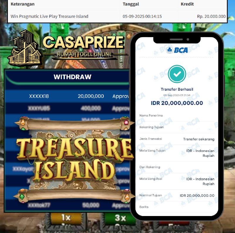 CASAPRIZE JOSS TERUSS , WIN SEBESAR 20 JT DI TREASURE ISLAND PRAGMATIC LIVE!