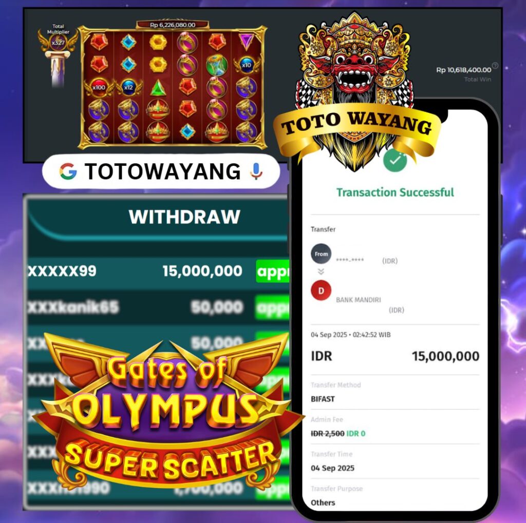 TOTOWAYANG BAWA HOKI WIN SEBESAR 15 JT DI GATES OF OLYMPUS SUPER SCATTER!