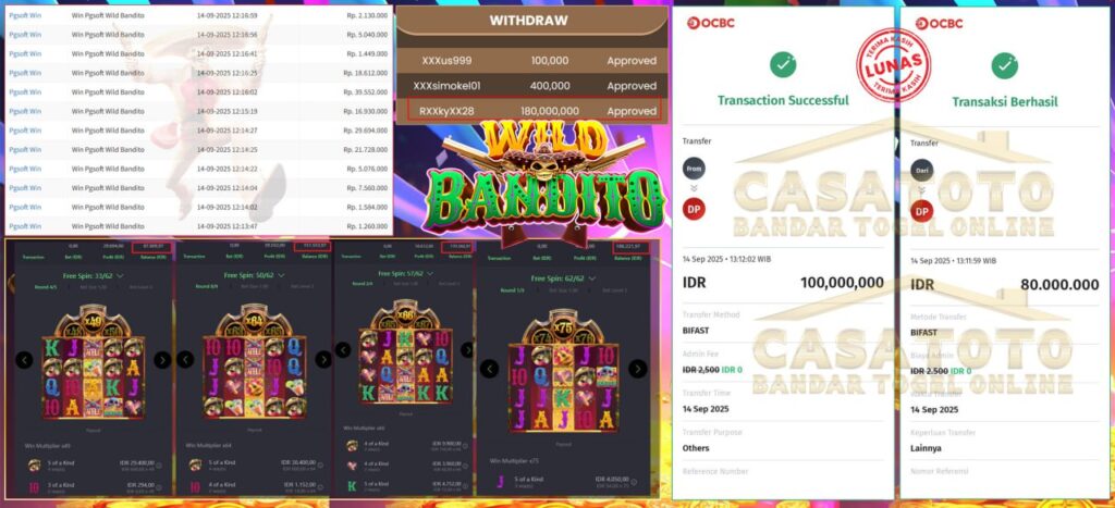 BIG WIN DI CASATOTO!! MEMBER SETIA BERHASIL BAWA 180JUTA DARI WILD BANDITO!!