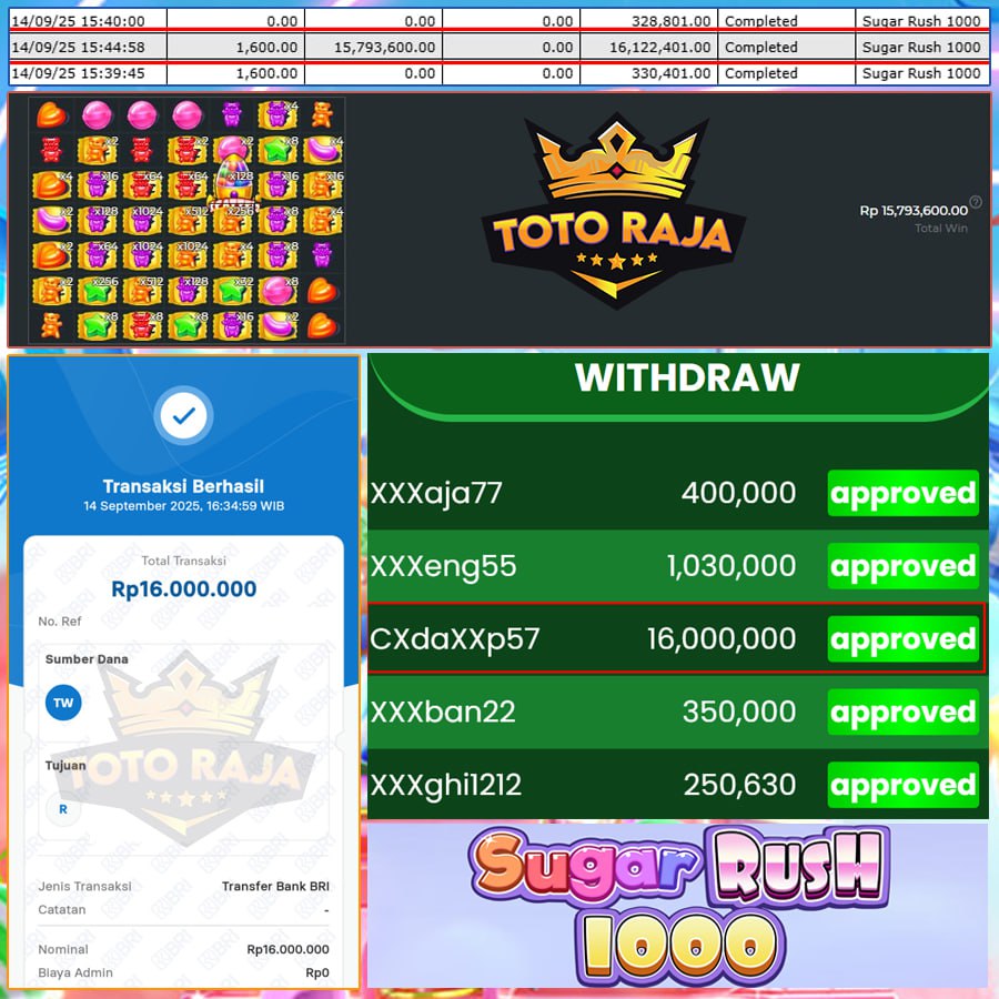 BUKAN MAIN!! MEMBER TOTORAJA BERHASIL ANGKUT 16 JUTA DARI SUGAR RUSH 1000!!