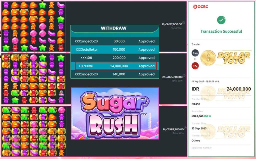 LEDAKAN CUAN SEGAR 24 JT! DARI SUGAR RUSH!! DOLLARTOTO LADANGNYA CUAN!!