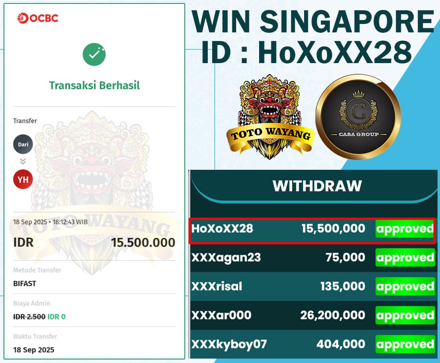 SELAMAT KEPADA MEMBER HOXOXX28 JACKPOT DI PASARAN SINGAPORE