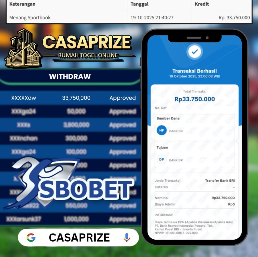 SBOBET SPORTBOOK BERIKAN CUAN !! SPEKTAKULER 33.750.000!!! TEBARAN TIPIS, HASIL MANIS !!