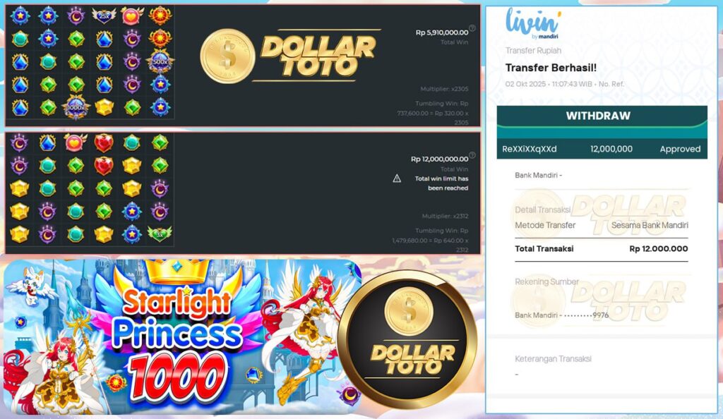 PERMAINAN CANTIK, CUAN OTOMATIS LANGSUNG MELEDAK!! JACKPOT FANTASTIS 12JT DI PRINCESS 1000!!!