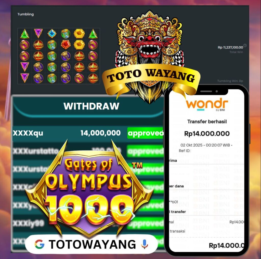 TOTOWAYANG BAWA HOKI TERUS , WIN SEBESAR 14 JT DI GATES OF OLYMPUS 1000!