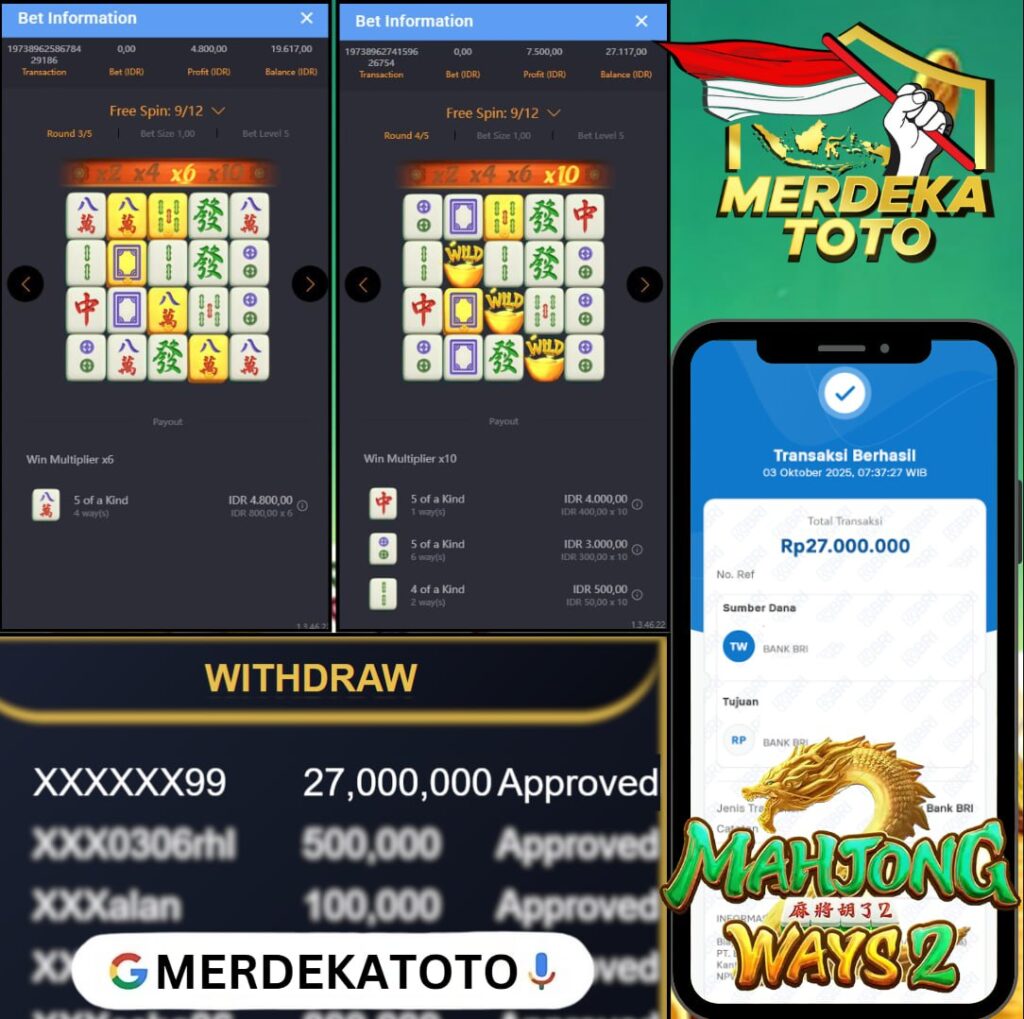 MERDEKATOTO JOSS LAGI BOSKU , WIN SEBESAR 27 JT DI PGSOFT MAHJONG WAYS 2 !