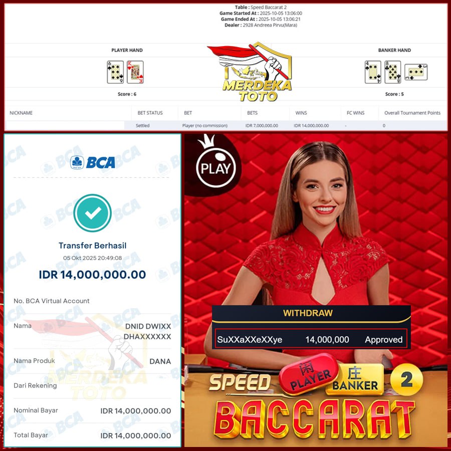 KEMENANGAN FANTASTIS DI MERDEKATOTO SEBESAR 14 JT DI SPEED BACARAT!
