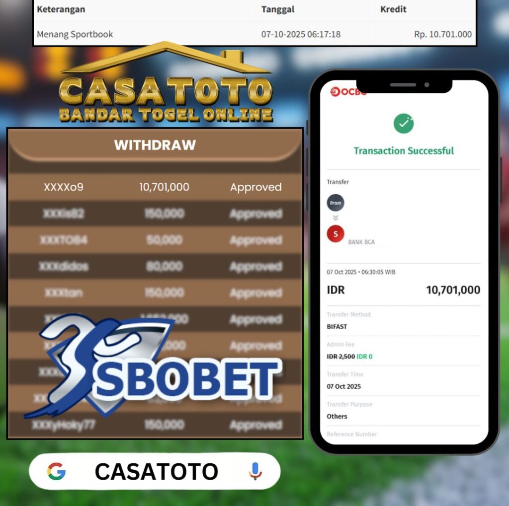 TENDANGAN SUPER BAWA HOKI DI CASATOTO SEBESAR 10 JT BOSKU !