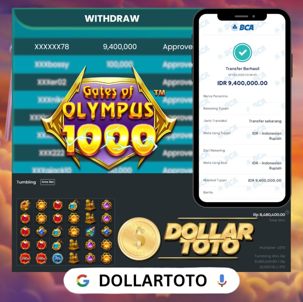 BIG WIN DI DOLLARTOTO SEBESAR 9 JT DI GATES OF OLYMPUS 1000!