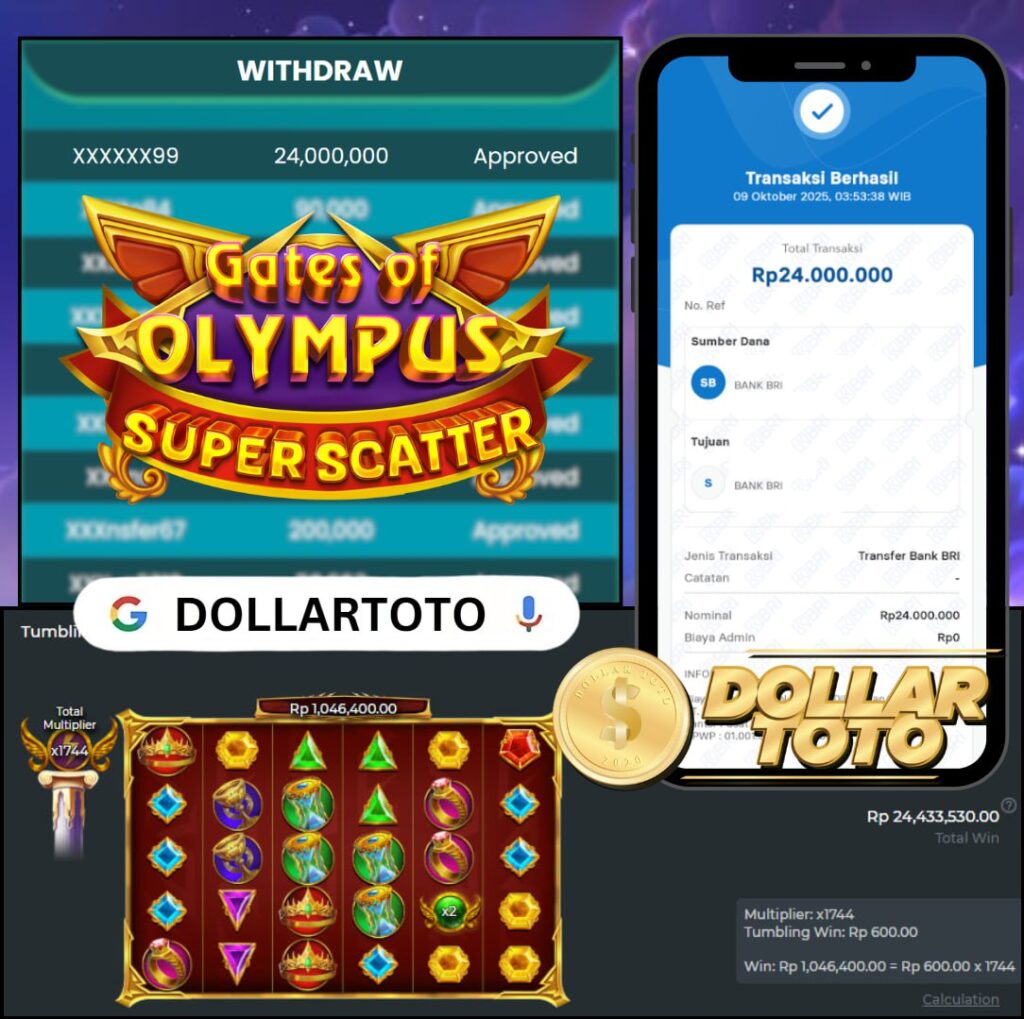 KEMENANGAN SUPER DARI GATES OF OLYMPUS SUPER SCATTER SEBESAR 24 JT DI DOLLARTOTO!