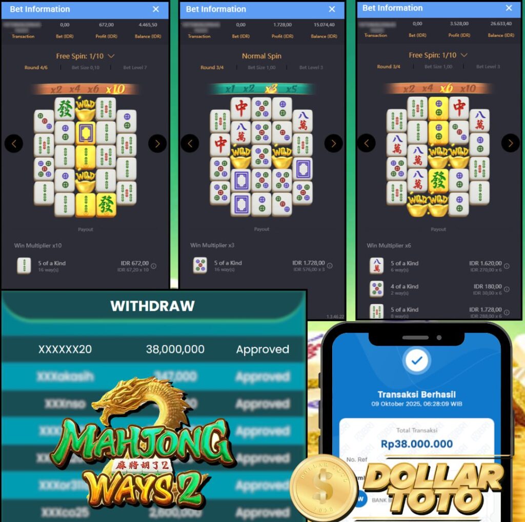 RAIH KEUNTUNGAN BESAR DI DOLLARTOTO! WIN SEBESAR 38 JUTA DARI MAHJONG WAYS 2!