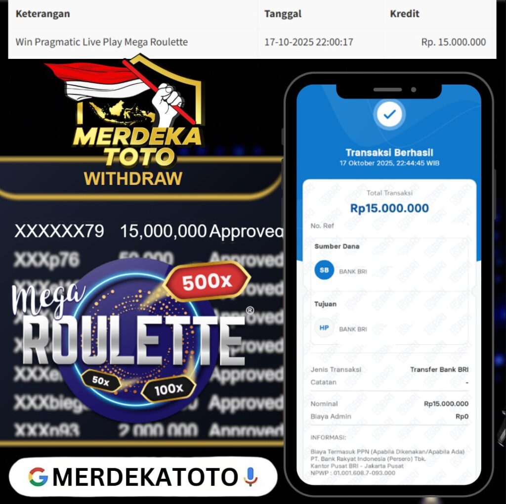 PUTARAN MEGA ROULETTE DARI MERDEKATOTO BAWA HOKI SEBESAR 15 JT !