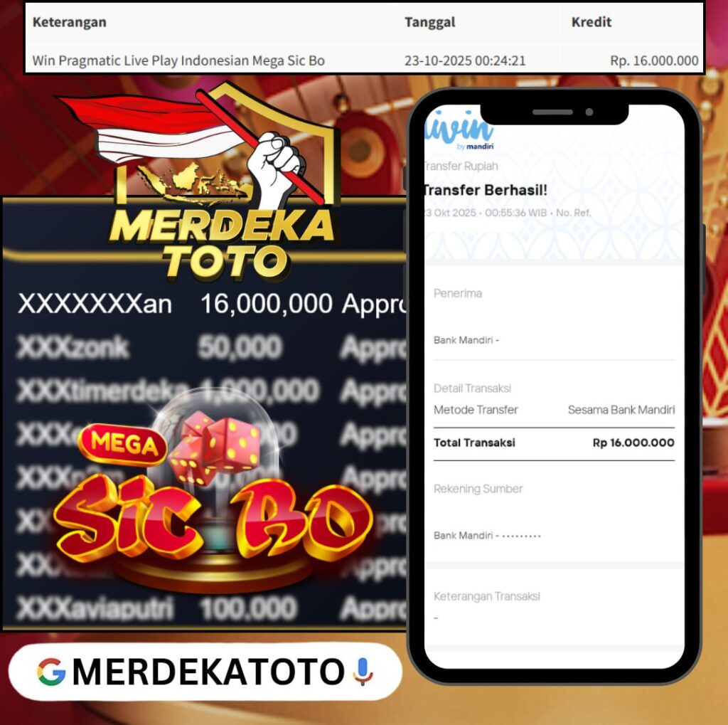 JOSS LAGI DI MERDEKATOTO BOSKU WIN SEBESAR 16 JT DI MEGA SIC BO INDONESIA !!