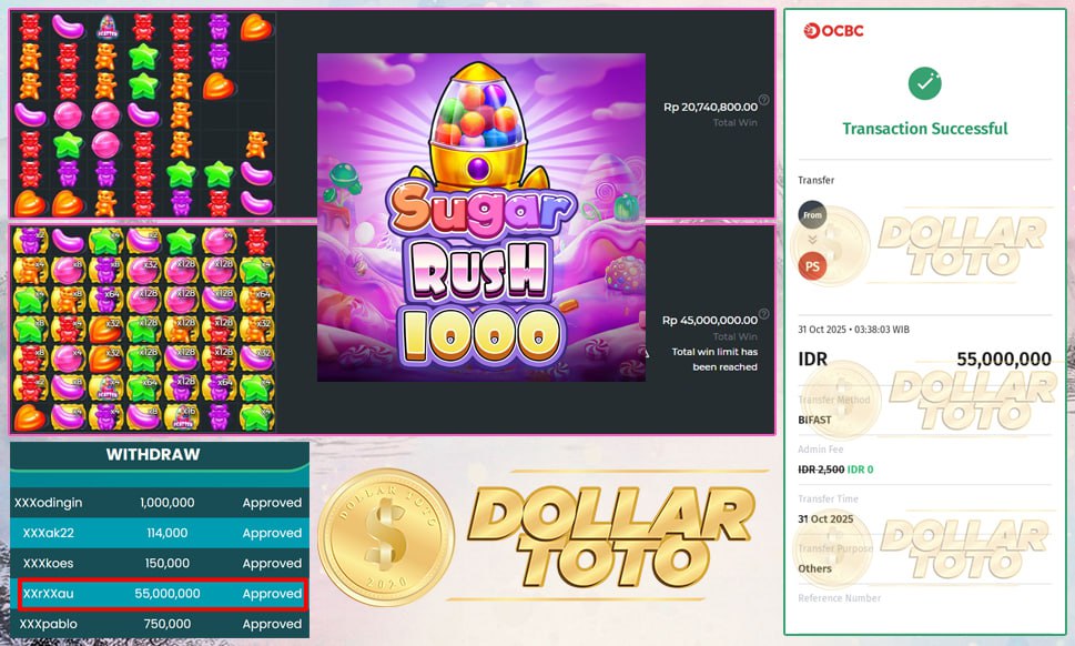 DOLLARTOTO BAWA KEMENANGAN MANIS SEBESAR 55 JT DARI SUGAR RUSH 1000!