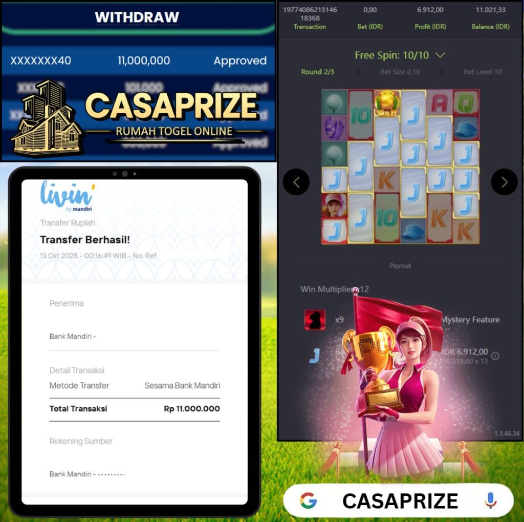 LAGI LAGI CASAPRIZE BAGI BAGI REJEKI DI SUPER GOLF DRIVE JP 11JT LANGSUNG DI BAYAR LUNASSS!!!