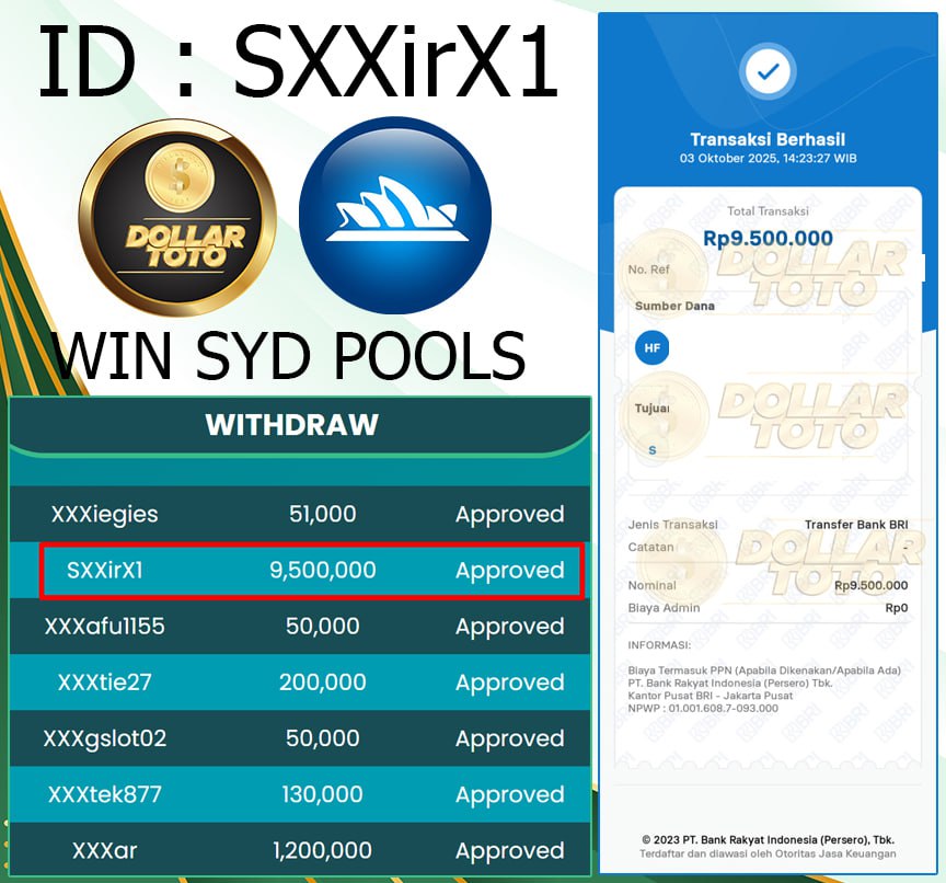 SELAMAT UNTUK MEMBER YANG SUDAH JACKPOT DI PASARAN SYD POOLS DI SITUS DOLLARTOTO