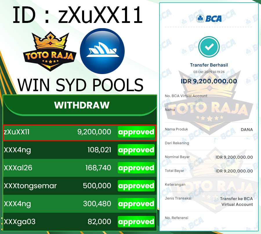 SELAMAT UNTUK MEMBR YANG SUDAH JACKPOT DI PASARAN SYD POOLS DI SITUS TOTORAJA