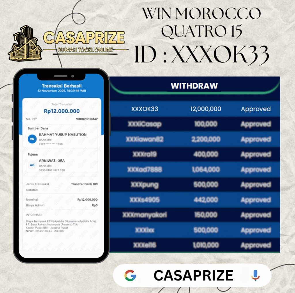MEMBER XXXOK33 CASAPRIZE JACKPOT DI PASARAN MOROCCO QUATRO 15