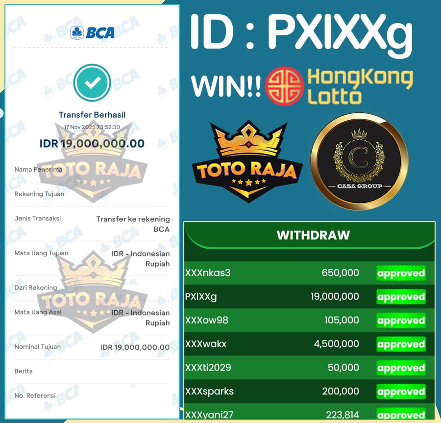 Selamat untuk member yang sudah jackpot dipasaran HONGKONG LOTTO disitus TOTORAJA