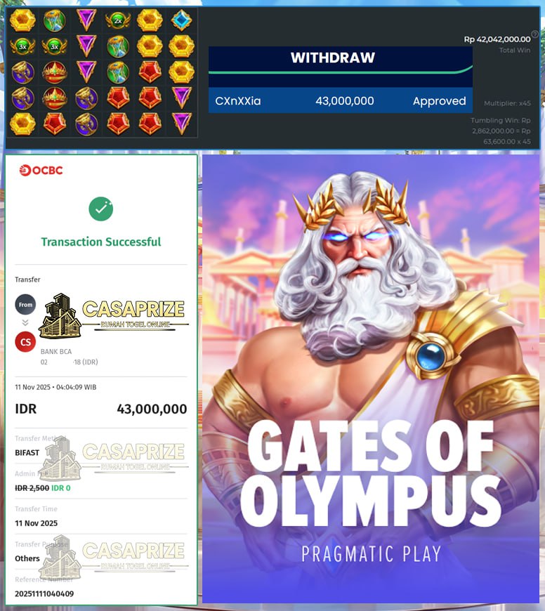 CASAPRIZE BAWA HOKI TERUS , WIN SEBESAR 43 JT DI GATES OF OLYMPUS !