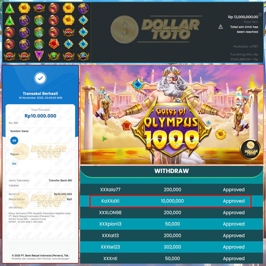 DOLLARTOTO BAWA HOKI TERUS , WIN SEBESAR 10 JT DI GATES OF OLYMPUS 1000!