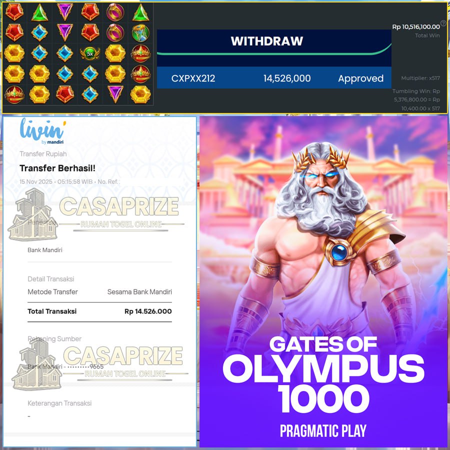 GATES OF OLYMPUS 1000 JOSS LAGI DI CASAPRIZE BOSKU , WIN HINGGA 14.5 JT !