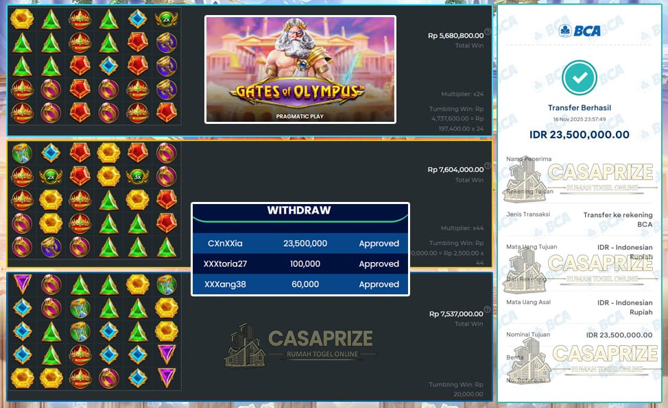 LAGI GACOR BOSKU GATES OF OLYMPUS WIN SEBESAR 23.5 JT DI CASAPRIZE!