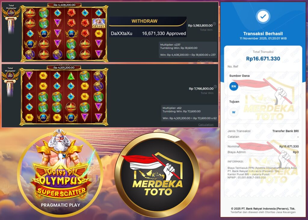 GATES OF OLYMPUS SUPER SCATTER GACOR TERUSS!BAWA CUAN SEBESAR 16 JT DI MERDEKATOTO !!