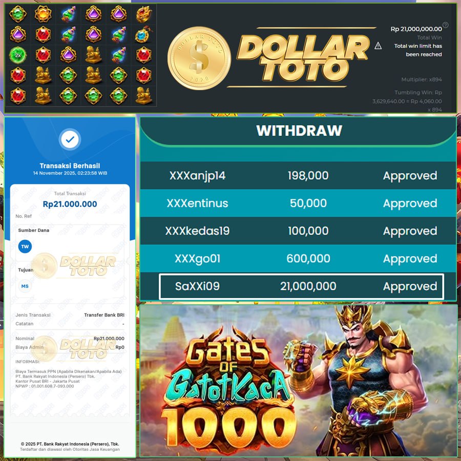 CUAN TERUS MENGALIR DI DOLLARTOTO! KEMBALI MENANG DI GATES OF GATOT KACA 1000 DENGAN JACKPOT 21 JUTA!!