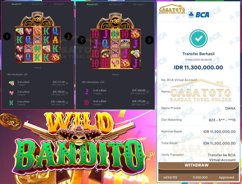 MAXWIN DI CASATOTO!! MEMBER SETIA BERHASIL BAWA 11JUTA DARI WILD BANDITO!!