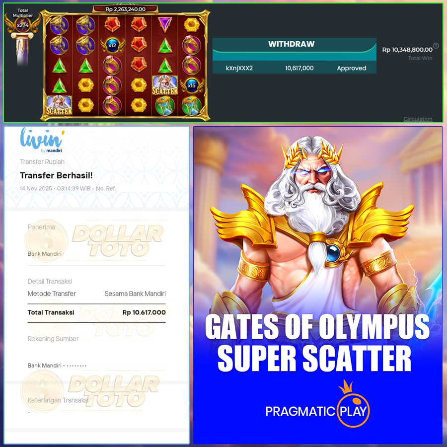 KEMENANGAN SUPER DI GATES OF OLYMPUS SUPER SCATTER SEBESAR 10.6 JT DI DOLLARTOTO!