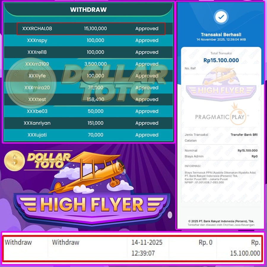 TERBANG TINGGI RAIH CUAN BESAR YANG FANTASTIS , WIN SEBESAR 15 JT DI HIGH FLAYER DI DOLLARTOTO!