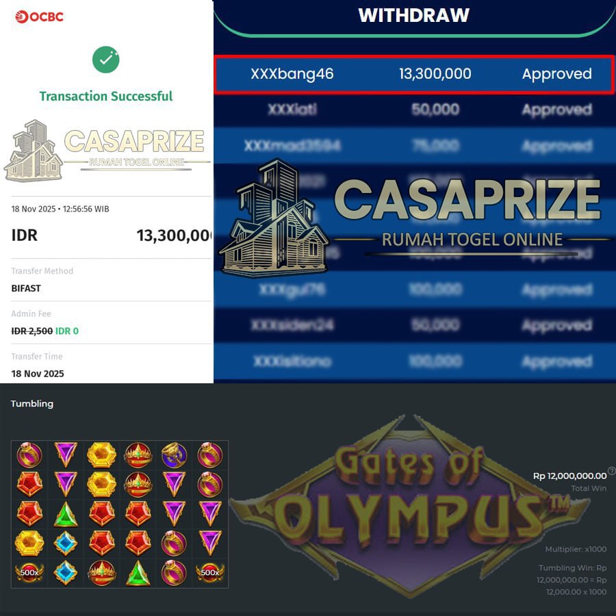 GACOR TERUS DI CASAPRIZE BOSKU WIN SEBESAR 13 JT DI GATES OF OLYMPUS !