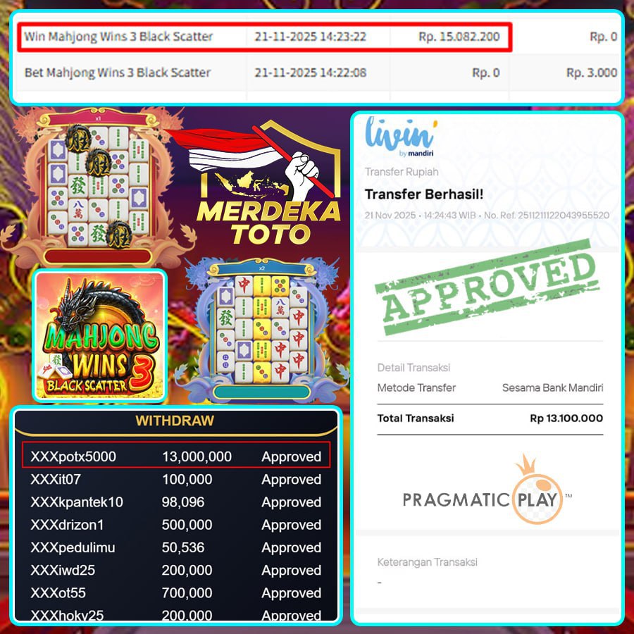 WIN lAGI DI MERDEKATOTO SEBESAR 13 JT DI MAHJONG WINS 3 BLACK SCATTER!