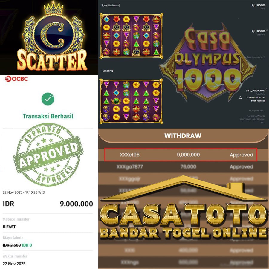 KEMENANGAN GEMILANG DARI CASA OLYMPUS 1000 SEBEESAR 9 JT DI CASATOTO!