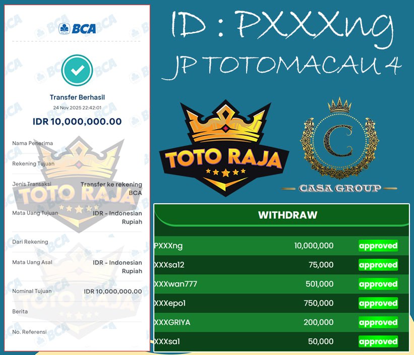 SELAMAT UNTUK MEMBER YANG SUDAH JACPOT DIPASARAN TOTOMACAU 4 DI SITUS TOTORAJA