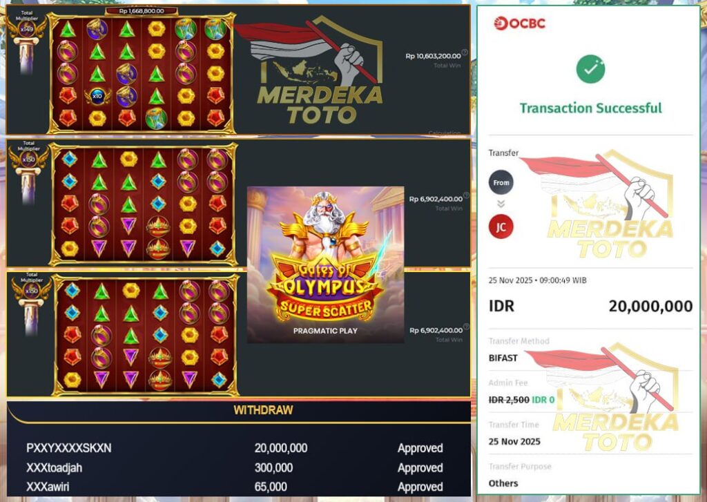 SUPER DUPER JACPOT BOSKU MERDEKATOTO BERIKAN KEMENANGAN SEBESAR 20 JT DI GATES OF OLYMPUS SUPER SCATTER!