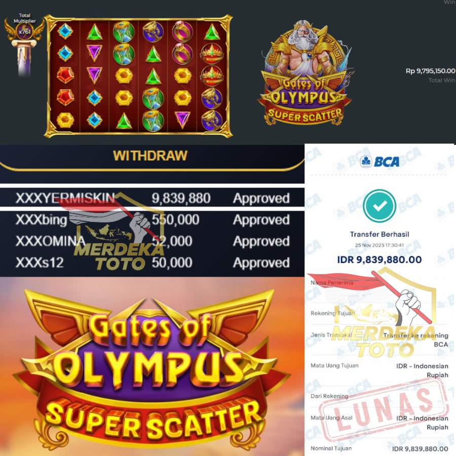 GATES OF OLYMPUS SUPER SCATTER BERI KEMENANGAN LAGI DI MERDEKATOTO SEBESAR 9JT BOSKU!