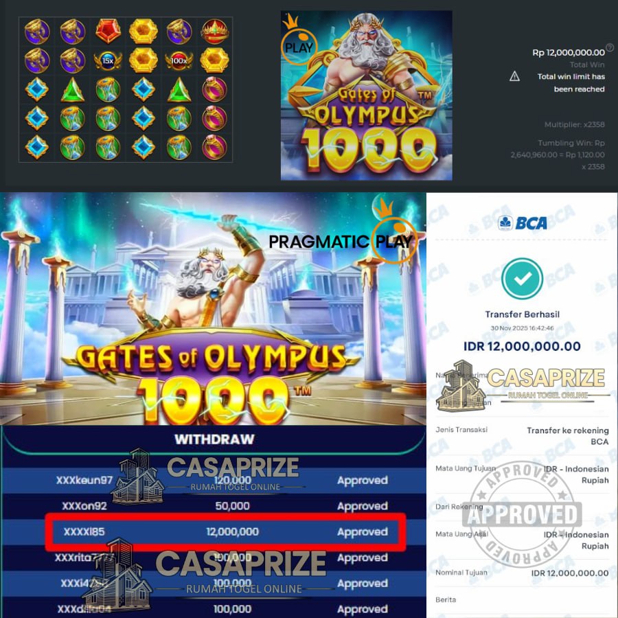 GACOR TERUS DI CASAPRIZE BOSKU WIN SEBESAR 12 JT DI GATES OF OLYMPUS 1000!